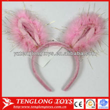 Pink rabbit ears carton plush hair band for kids with sequins on it